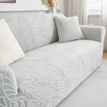 Light grey elastic sofa cover with 3D leaf texture and matching pillow case - Decorative Pillow Cover / Light Gray