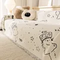 Copridivano bianco crema con illustrazioni di orsetti e bordi con frange decorative - Piccolo / Gatto Desiderio Stella Nero