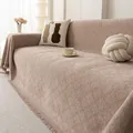 Funda de sofá de chenilla beige de calidad con diseño de rombos y flecos - 180*130CM / Café Claro