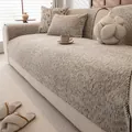 Funda de sofá beige en chenilla antiarañazos con textura tejida gruesa para salón moderno - 70*70cm / Gris claro