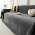 Funda de sofá gris oscuro en chenilla con rombos en relieve y bordes de flecos - 180*130CM / gris oscuro