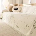 Copridivano beige con cani cartoon e nappe in tessuto resistente ai graffi di gatto - Piccolo / Gatto Desiderio Stella Verde