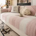 Copridivano in ciniglia rosa e grigio con trama trapuntata spessa e fondo antiscivolo - 70x70cm / Rosa