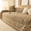 Waterproof chenille sofa cover in earthy brown with vintage floral patterns and tassels - 180x130cm / Dark Coffee