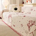 Cream knit cat-proof sofa cover with red cartoon illustrations and a soft texture - Small / White with Red Flowers Star Wish Cat