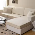 Moderne chenille bankhoezen in crème met biesafwerking voor hoekbanken en bijpassende kussens - 60*60cm / Broken Wit