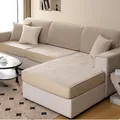 Chenille bankhoes in beige en kaki kleurblok voor L-vormige banken, moderne woonstijl - 60*60cm / Melkthee Kleur