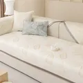 Ice silk summer sofa cushion with elegant cream feather pattern and non-slip backing - 70x120cm / Magnolia Beige
