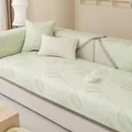 Light green ice silk sofa cover with leaf pattern and matching square pillow cushion - 70x120cm / Magnolia Green