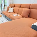 Copridivano elastico in ciniglia arancione brillante con motivo a onde in maglia - Grande S / Arancione Zucca