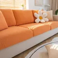 Elastic orange waffle weave sofa cover protector set for universal sectional sofas - Tropical Orange