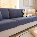 Universal elastic sofa cover in deep blue textured fabric with separate cushion design - Dark Gray