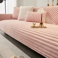 Roze gestreepte pluche bankhoes met bijpassende kussens van dik imitatie konijnenbont - 70*120cm / Warm Gestreepte - Roze
