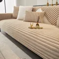 Dikke pluche bankhoes set met beige gestreepte kussens en antislip sofa matten - 70*120cm / Warm Gestreepte - Khaki