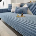 Housse de canapé épaisse à rayures bleues et blanches en peluche avec coussin - Rayé Chaud - Bleu