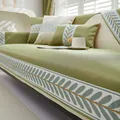 Ice silk summer sofa mat with green leaves pattern and non-slip texture - 70cmx70cm / Ice Leaf - Green