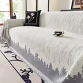 Gray and white sofa throw cover with forest pattern and fringed edges decoration - 180x130cm / Gray