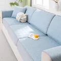 Light blue cat-scratch resistant sofa cover with woven texture and gray piping detail - Sofa Seat Cover / 70x120cm / Light Blue