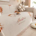 Copridivano in ciniglia color crema con motivo floreale e frange decorative - 180*130CM / Arancione