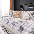 Plush gradient faux rabbit fur sofa cover with decorative pillows in a modern living room - 70x70cm / Gray (Bubble Tie-dye)