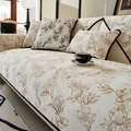 Set di cuscini per divano in ciniglia antiscivolo con motivi floreali e cuscini beige - 70x70cm / Bianco Sporco con Motivo Floreale Marrone-Giallo