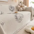 Copridivano in ciniglia beige con stampa a dente di leone, frange e trama spessa a maglia - 180*130CM / Grigio