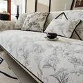 Copridivano in ciniglia con stampa floreale grigia e bordo nero per quattro stagioni - 70x70cm / Bianco Sporco con Motivo Floreale Grigio