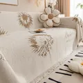 Copridivano in ciniglia beige con motivo a dente di leone e bordo con frange - 180*130CM / Cachi