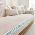 Beige chenille bankkussen met verticale jacquard textuur en blauwe bladeren op de randen - 70*70cm / Beige Koffie