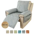 Non-slip light blue chenille recliner sofa cover with side pocket and anti-skid backing - Single Seater / Blue Gray