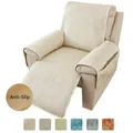 Beige anti-slip recliner sofa cover set with side pockets and textured fabric - Single Seater / Off White