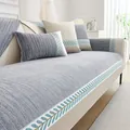 Minimalistisch chenille bankkussen grijsblauw met decoratieve bladpatroonrand - Premium Grijs