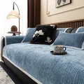 Light blue corduroy chenille sofa cover set with white piping and matching pillows - 70*70cm / Blue