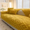 Ginger yellow jacquard plush sofa cover and matching pillowcase with geometric pattern - 70x70cm / Sofa Cushion / Yellow