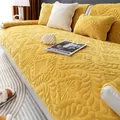 Copridivano in peluche giallo con motivo floreale trapuntato e base antiscivolo - 70x70cm / Giallo