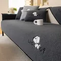 Thick grey faux lambswool sofa cover with cute cartoon puppy embroidery and woof text - 70x70cm / Dog Embroidery (Wangcai) / Dark Gray