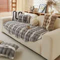 Thick non-slip plush sofa cover with gradient rabbit fur texture in grey and brown - 90x90cm / Gray
