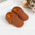 Détail de bottines pour bébé en daim marron avec franges et semelle souple flexible - 11cm / Brun Clair