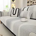Copridivano moderno in ciniglia crema con motivi a onde grigie e cuscini - 70*70cm / Grigio