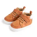 Brown fleece-lined baby winter shoes with hook-and-loop closure and soft rubber soles - 0-6 Months / Brown