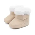 Beige infant winter boots with faux fur collar and velcro straps for toddlers - 11cm (0-6 Months) / Beige