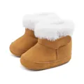 Classic camel baby winter boots with white faux fur trim and velcro closure for toddlers - 11cm (0-6 Months) / Brown