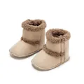 Infant winter snow boots in light camel faux suede with dark brown faux fur trim - Small / Khaki