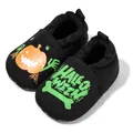 Halloween baby shoes featuring orange pumpkins and green ghosts on black soft soles - 11cm (0-6 Months) / Black