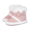 Roze baby laarsjes met witte imitatiebont trim en een schattig strikdetail voor de winter - 11cm (0-6 Maanden) / Roze