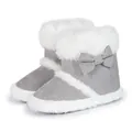 Comfortabele grijze babylaarzen met imitatiebont en een strikdetail - 11cm (0-6 Maanden) / Lichtgrijs