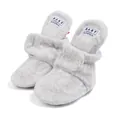 Warm white plush baby booties with fleece texture and adjustable hook and loop closure - 11cm (0-6 Months) / Light Gray