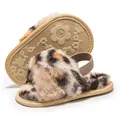 Leopard print plush baby sandals with elastic heel strap and non-slip floral sole - 11cm (0-6 Months) / Khaki