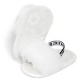 White fluffy baby slippers with elastic backstrap and non-slip floral sole design - 11cm (0-6 Months) / White