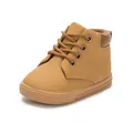 Classic mustard yellow PU leather toddler boots with non-slip rubber soles and soft collars - Size 2 / Khaki (Lace-up)